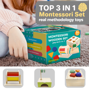 Montessori Toys | Rainbow Spinning Drum | Sorting Cube | Discs on Dowel