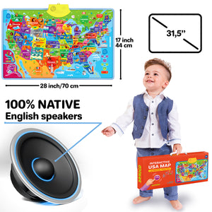 USA World Maps Wall Chart Poster Preschool Learning Toy | Speech Therapy Poster