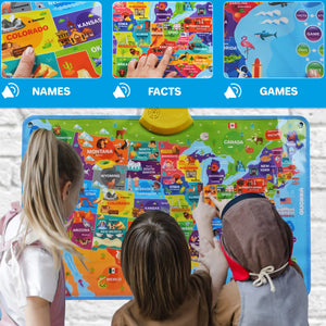 USA World Maps Wall Chart Poster Preschool Learning Toy | Speech Therapy Poster